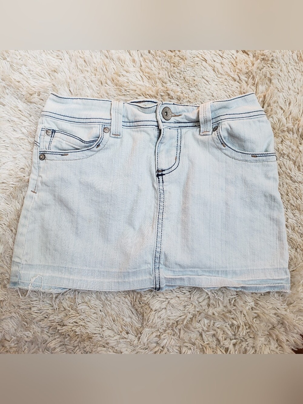 Vintage L.E.I. Low Rise Mini Jean Skirt Light Wash Raw Hem Grunge Ultra Short